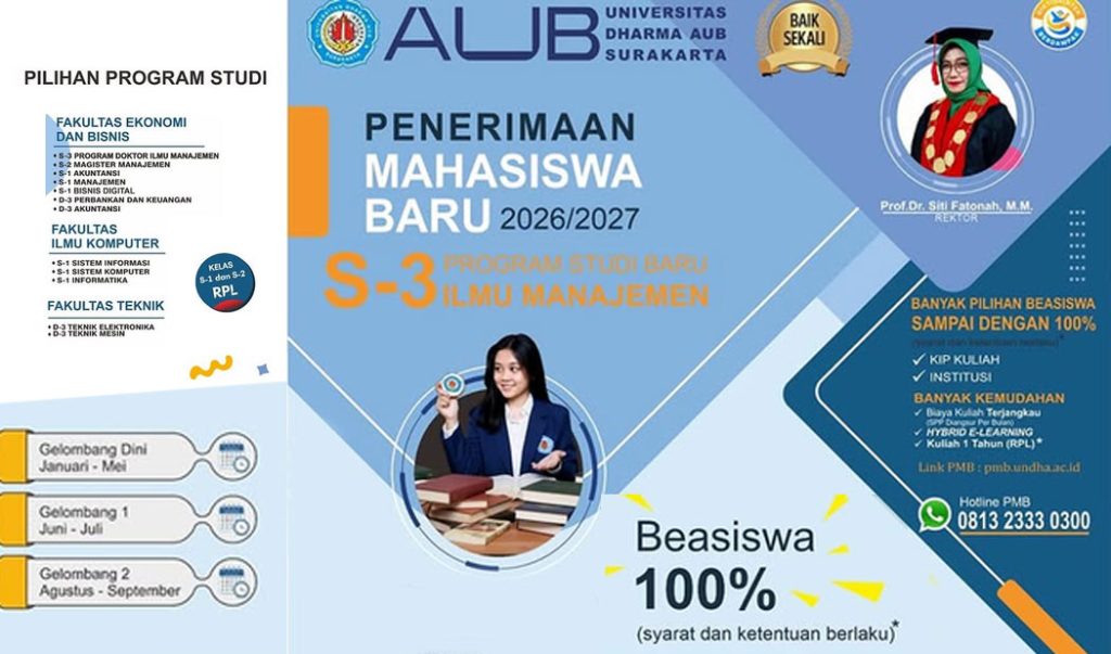 Informasi Pendaftaran PMB 2026 2027 Universitas Dharma AUB Surakarta Beasiswa Kuliah