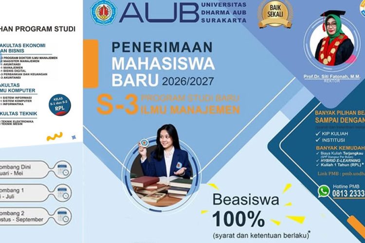 Informasi Pendaftaran PMB 2026 2027 Universitas Dharma AUB Surakarta Beasiswa Kuliah